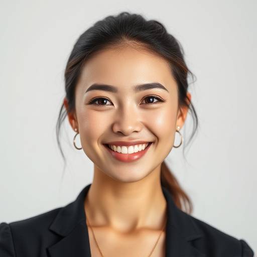 Retrato profissional de uma mulher sorrindo em um est√ºdio.